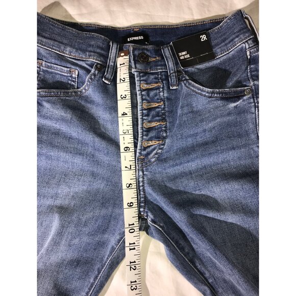 Express Women’s Skinny Mid Rise Medium Blue 5 Pocket Jeans 2 - Picture 6 of 10